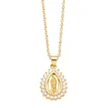 Gold Virgin Mary teardrop pendant necklace with zircon halo and thin cable chain - Water Drop Style (C)