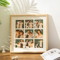 Square light wood photo frame with 9-opening mat and minimalist Nordic style - Hollow Style-Natural Wood / Small 25.3cm(Desktop/Wall)