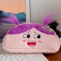 Pink plush pencil case featuring purple twin tails and cute embroidered face expression - Pink Girl/Bear