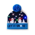 Blue LED Christmas beanie with Let It Snow text and snowman pattern in a cozy knit style - Blue-Snowman Let it Snow