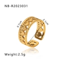 Adjustable 18k gold plated open ring featuring hollow heart pattern and 0.7cm width - Hollow Heart Pattern (NB-R2023031)