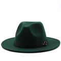 Detail of dark green fedora hat with black leather band and gold metal ring buckle - M (56-58cm) / Dark Green