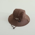 Detail of boys' brown outdoor sun hat featuring lucky embroidery and adjustable wind rope - 52cm (2-5 Years) / Brown