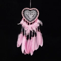 Pink heart-shaped dream catcher with white lace mesh and matching soft feathers - Heart Without Lights / Pink