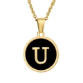 Classic gold stainless steel necklace featuring a circular letter U enamel pendant - Letter U