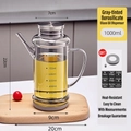 1000ml grey borosilicate glass oil bottle with stainless steel lid and scale markings - 1000ml / Upgraded Grey Transparent