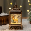 Vintage bronze Christmas lantern featuring a golden reindeer and snow globe effect - Gold Reindeer