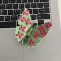 Pince à cheveux papillon verte avec fleurs roses et strass brillants pour femmes - Papillon Vert