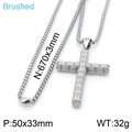 Collana con ciondolo a croce in acciaio inossidabile spazzolato con catena 670x3mm - Grande Dimensione (50x33mm) / Color Acciaio