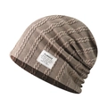 Bonnet en grosse maille torsadée beige et marron café avec étiquette tissée hivernale - Kaki