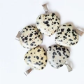 Five pieces of heart-shaped Dalmatian jasper stone pendants with silver metal clasps - Spotted Stone