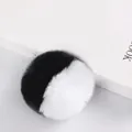 Faux rabbit fur ball keychain with black and white two-tone plush pom-pom design - Black and White Patchwork / Light Gold 4-Link Lobster Clasp