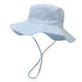 Close-up of light blue kids sun hat with adjustable windproof drawstring and stitching details - M (52-54cm) / Light Blue