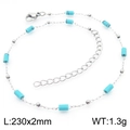 Bohemian silver chain anklet featuring turquoise cylindrical beads and metal spheres - Silver Mixed Turquoise Cylinder Style (KJ3900-Z)