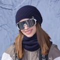 Conjunto de gorro de punto azul marino y braga de cuello con parche para esquí - Azul Marino