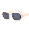 Retro cream white thick frame sunglasses with dark lenses and gold metal accents - C2 Beige Frame Grey Lens