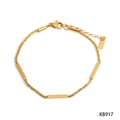 Golden stainless steel cylinder bar and woven link chain bracelet with lobster clasp - Gold Bracelet (KB917)