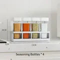 Juego de 4 botes de especias de estilo japonés con base blanca para almacenamiento - 4 Botellas de Condimento + Base