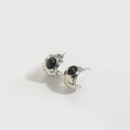 Vintage hammered silver earrings with large oval black stone and C-shaped design - C-Shape Silver Earrings