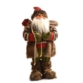 Detail of 45cm Santa doll in brown fur coat holding a Feliz Navidad wooden sign - 45CM Coffee Fur Suit