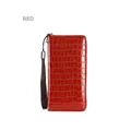 Elegant red crocodile pattern long clutch wallet for women with zipper and wrist strap - Red