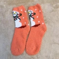 Orange coral fleece Christmas socks featuring snowman and snowflake patterns - One Size / New Orange Snowman
