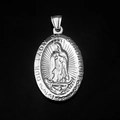 Pendentif ovale Vierge Marie en acier inoxydable argenté avec gravure religieuse - Pendentif Seul (Sans Chaîne)