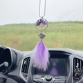Car rearview mirror hanging with tree of life crystal beads and purple feathers - Purple