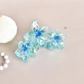 Iridescent light blue flower hair claw clip with triple blossom design in matte finish - 5# Gradient Pearlescent Light Blue Plumeria