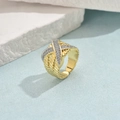 Two-tone plated wide crossover ring in gold finish with sparkling pavé cubic zirconia - Gold Wide Criss-Cross Rhinestone Style (JZ0049-3)