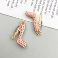 Details von rosa Emaille High Heel Anhängern mit Strasssteinen für DIY Schmuck - 1 Stück / Rosa