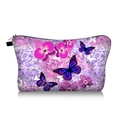 Detalle del neceser de maquillaje con estampado de mariposas y cierre de cremallera - Estampado de Mariposa Floral Púrpura Rosa (jiaying144)