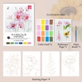 Aquarell-Malset für Kinder mit Blumenmotiven, Pinseln, Pigmentkarten und 4 Malvorlagen - Blumensprache