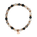 Bracciale di pietre naturali grigie e nere con ciondolo a cuore in oro rosa - Texture Grigio Nero Macchiato (B2097-RG)