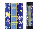 Rouleaux de papier cadeau anniversaire bleu foncé à motifs étoiles et carreaux - Lot 1 (3 Rouleaux Bleus)