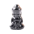Polished black natural crystal carving of a Shakyamuni Buddha statue for desk decor - Obsidian