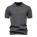 Men's dark grey waffle knit short sleeve polo shirt with classic seagull collar design - Dark Gray