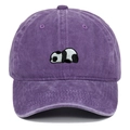 Close-up of high-quality panda embroidery on purple washed vintage cotton baseball cap - Purple