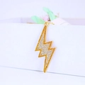 Flash lightning keychain with yellow and white rhinestones on gold frame - Bright Yellow