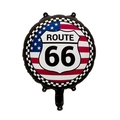 Palloncino in alluminio Route 66 da 18 pollici con bandiera USA e motivo a scacchi - Insegna Rotonda Route 66 da 18 Pollici