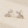 Süße S925 Silber Blatt-Ohrstecker mit funkelnden Zirkonia-Kristallen in Silberoptik - 925er Silber / Weißgold