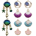 Colorful marine animal pendants set featuring starfish shells with pearls and rhinestones - 10Pcs Shell Ocean Mixed Set