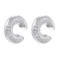 Macro detail of silver C-shape ear cuffs with textured vertical scalloped ribbing - VE1158 Wavy Texture-Silver