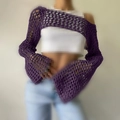 Coprispalle viola all'uncinetto con maniche a campana e maglia traforata stile Y2K - Viola scuro
