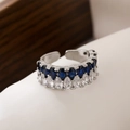 Dual-layer 18K gold-plated open ring featuring blue and clear teardrop-shaped zircons - Pear Shaped Double Layer Style (13590) / Silver/Dark Blue