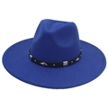 Detail of royal blue fedora hat featuring a black belt with diamond metal studs - Adult (57-62cm) / Sapphire Blue