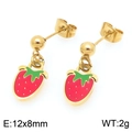 Sweet red strawberry pendant earrings in gold finish with vibrant enamel coating - Red Strawberry Stud Earrings 12x8mm (KE119427-Z)