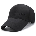 Classic black baseball cap with breathable mesh and Sport embossed text on the side - Adjustable / Black