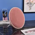Pink velvet oval jewelry display stand with elegant white pearl trim and back support - Medium / Pink