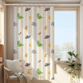 Cartoon curtain featuring dinosaurs, spaceships, and stars on yellow and blue stripes - Dinosaur Astronaut [Hook Ring] Single Panel